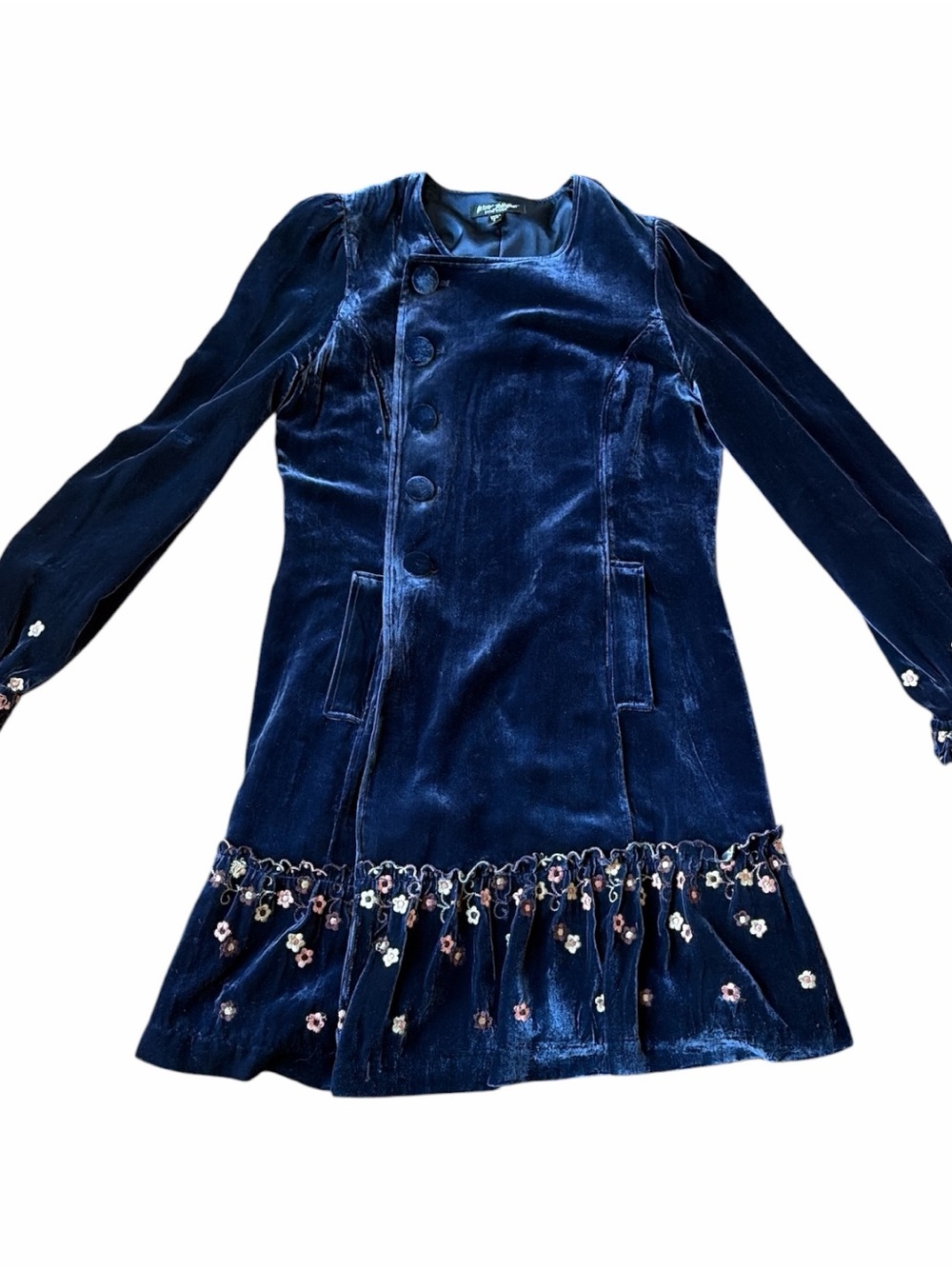 Betsey Johnson Navy Velvet Floral Trim Midi Dress